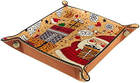 Bandeja de manobrista de couro, bandeja de dados porta -quadrado, placa organizadora de cômodos para trocar a chave da moeda, feliz Natal, adorável desenho animado Santa Claus