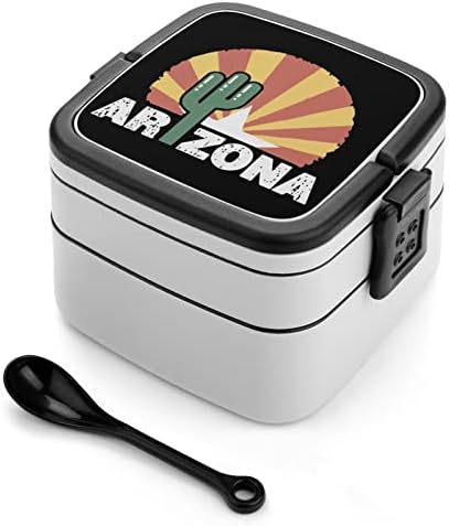 Arizona Cactus Flag Dupla Bento Box Compatadores de refeição com alça portátil para trabalho de escritório