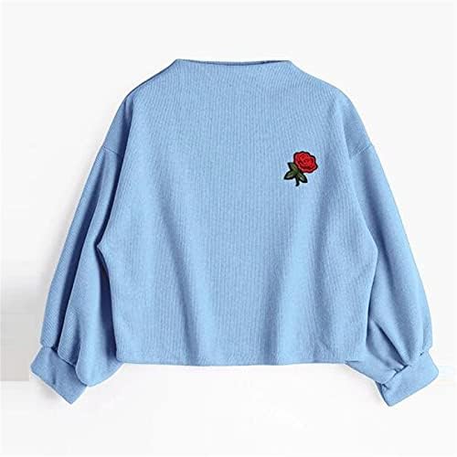 Pullover de moletom de Suziyoog para mulheres de manga comprida Camisas sólidas camisetas florais Blush Bordse para adolescente