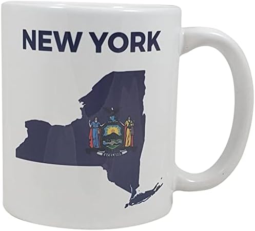 Pacote de Nova York | Conjunto de presentes de frasco + caneca de café cerâmica de 11 oz com bandeira do estado de Nova York