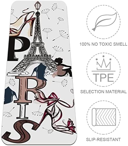 Yoga Mat 72 x 24 Eiffel Tower Shoes Girl and Dandelions Eco Friendly Non Slip Fitness Exerche