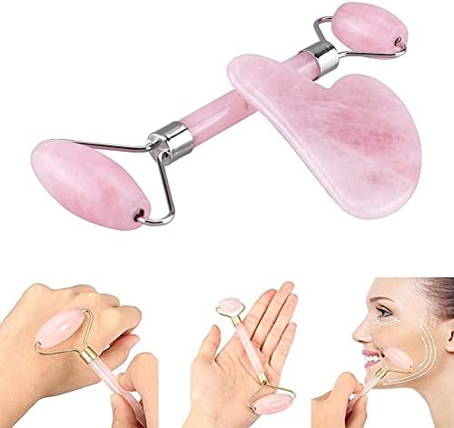 Haiqings jade olho roller roller de massagem de cabeça dupla rosa cristal rosa v em forma de face facial guasha face beauty conjunto