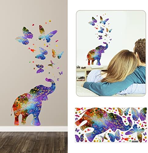 Adesivos de parede para quarto meninas adolescentes desenho animado animal elefante cor de borboleta adesiva de parede sala de estar sala decorativa adesivo de parede autônoma adesivo adesivo de parede decalques para parede