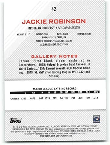 2022 Topps Gallery 42 Jackie Robinson NM-MT Brooklyn Dodgers Baseball Trading Card