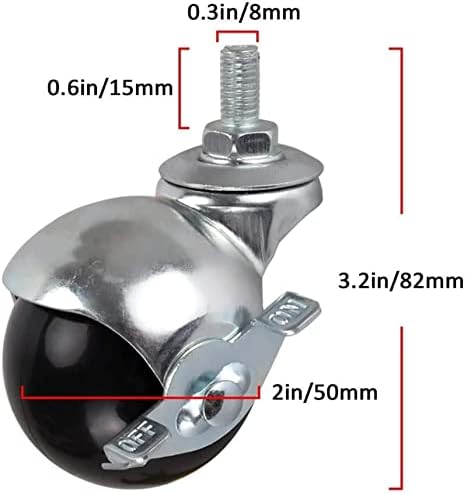 Xouvy 4x rodas de rodízio com freios 2 polegadas de bola giratória giratória mobiliário de mobília giratória parafuso de capacidade de carga de 90 kg