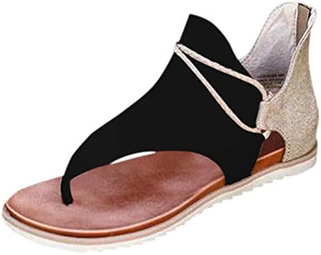Sandálias planas uqghqo para mulheres, sandálias confortáveis ​​senhoras casuais tirp strap plana sandálias de verão de praia