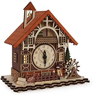 Relógio de casa em estilo suíço emoldurado em madeira incorporando caixa de música com led Nigh