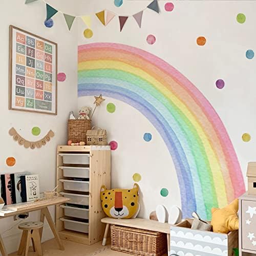 Funlife Fabric Garge Rainbow Wall Mural Adesivos descascam e grudam, decalques de adesivos de parede de arco -íris vibrantes gigantes e gigantes para meninas quartos infantis sala de jogos, 94,49 x 55.12