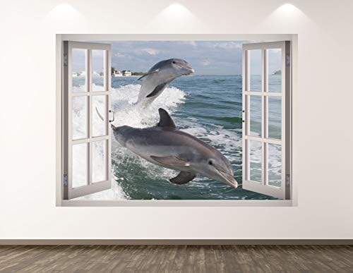 West Mountain Dolphins Wall Decal de arte decoração 3D Janela oceânica Adesivo de animais mural quarto Presente personalizado BL140