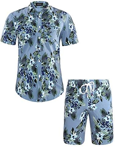Menção casual masculina de McDar Men Ternos de camisa havaiana Fit Beach Floral 2 peças Roupas de férias conjuntos