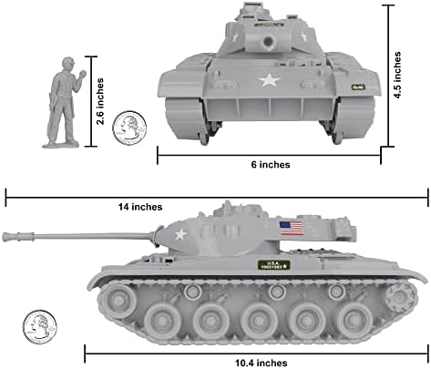 Tim Mee Toy Walker Bulldog Tank Playset - Gray 13pc - Feito nos EUA