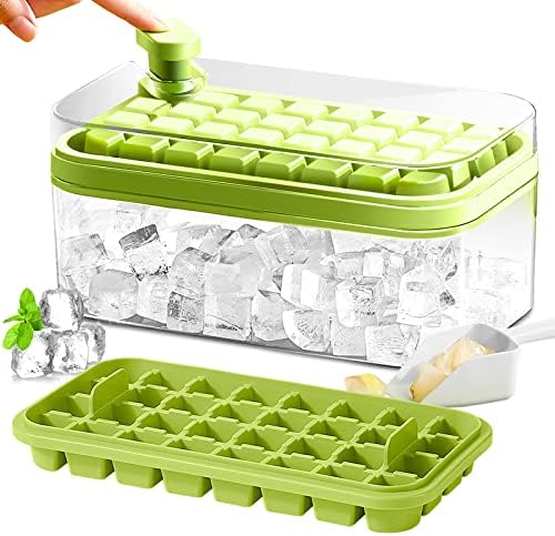 Bandeja de cubo de gelo com tampa e lixeira, 2 bandejas de cubo de gelo para freezer, 64 pcs de molde de cubo de gelo