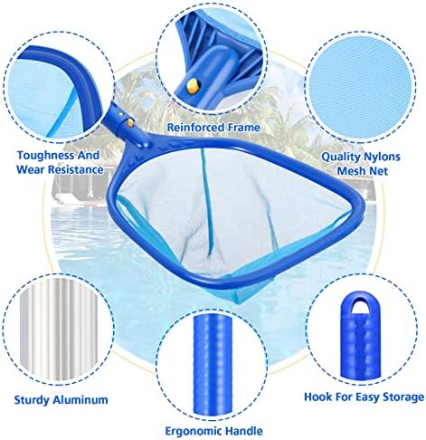 CHEEND SKIMMER SKIMMER AJUSTÁVEL DE PONTES AJUSTÁVEL PARA PONTAS PEQUENAS - Comprimento total de 60 polegadas, ideal para piscinas infláveis, banheiras de hidromassagem, spas e piscinas infantis - remove eficientemente as folhas e detritos, azul