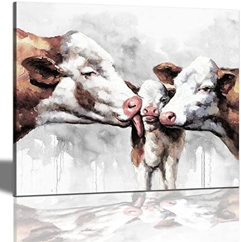 Rinsiken Hereford Cow Canvas Wall Art - Farmhouse Baby Calf Cattle Family Animal Print Pictures para decoração de parede…