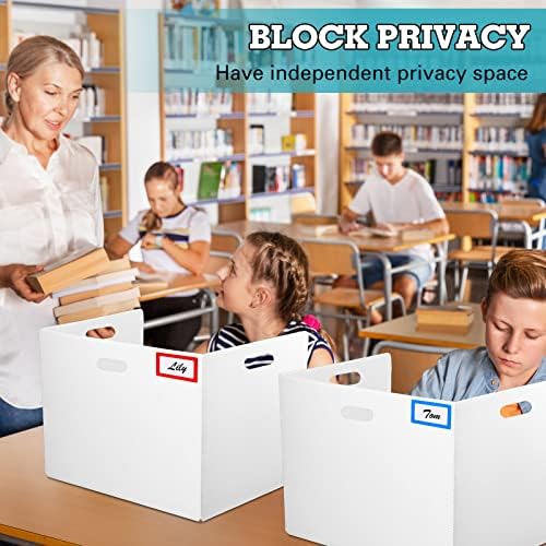 30 PCS Placas de privacidade da sala de aula para aluno Easy Carry Plástico Pastas Shields Test Divishers com 40 rótulos coloridos para o estudo da escola reduz as distrações 15 x 17,3 x 15 polegadas, branco