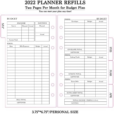 2023 Planejador semanal e mensal e reabastecimento do sistema de orçamento de 6 buracos, 6-3/4 x 3-3/4, pessoal/tamanho 3 para