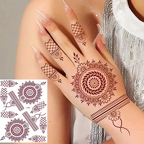 Ppvwey 10 folhas tatuagens henna adesivos temporários de hena 10pcs adesivos de tatuagem marrom mulheres adesivos corporais para festa de casamento