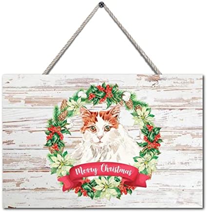 Feliz natal sinal de madeira gato de madeira natal grinaldas de fazenda placas de madeira placas decorações de porta de natal
