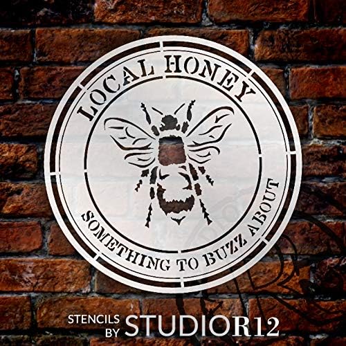 Estêncil de círculo de mel local com abelha por Studior12 | Decoração de casa de cozinha do país DIY | Artesanato e tinta | Modelo reutilizável | Selecione o tamanho