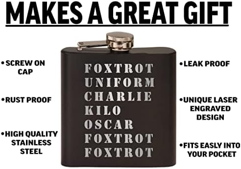 FONS FOXTROT fora do acrônimo militar piada de aço inoxidável Quadro de quadril premium Conjunto de presentes em caixa fosca é um ótimo