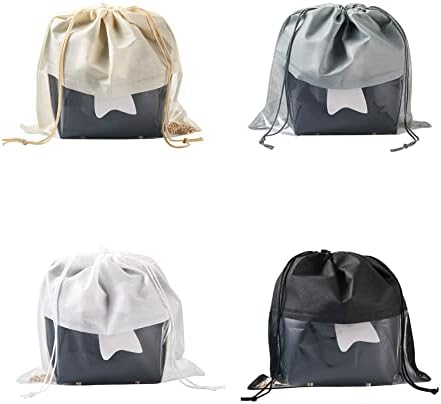 Beadthoven 8pcs em branco não tecido DIY Sacos de armazenamento de cordão de bricolage 4 cores 30x30cm Bolsa de armazenamento de pano grande com janela clara de plástico para bolsas de bolsas de mochilas bolsas esportivas