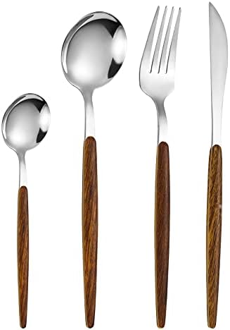 Conjunto de talheres da Cathyladi Silarwaregold, utensílios de utensílios de 24 peças para 6 aço inoxidável, incluindo garfo de faca e colher, espelho de casamento em casa polido