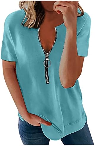 Tops de verão femininos Moda Moda Moda Zíper Camisas Camisetas Florais V Pescoço Longo Blouses Confortáveis