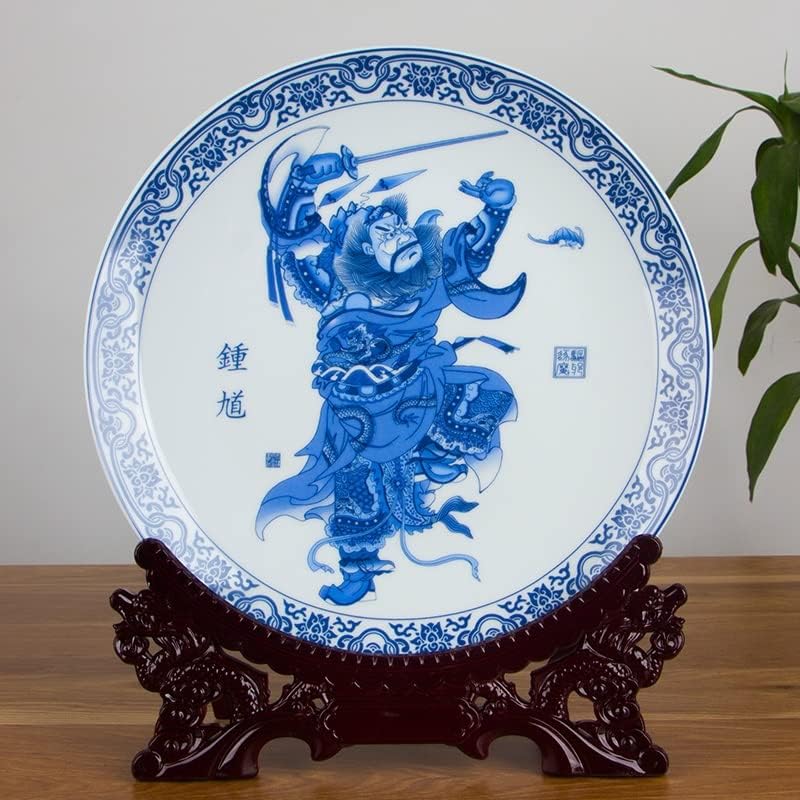 HTTJack de estilo chinês azul e branco decoração redonda de porcelana placa de madeira Base de madeira
