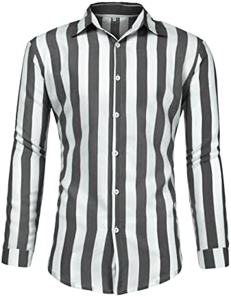 Maiyifu-gj Men Button listrado casual camisetas de manga comprida camisa de praia fit