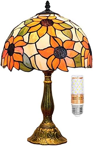 Blivusell Tiffany Lamp Stained Glass Lamp Sunflower amarelo quarto Lâmpada de mesa de leitura Luz de mesa para a cabeceira da sala de estar Dormitório Decorate Decorate Presente 12x12x18 Incluir lâmpada