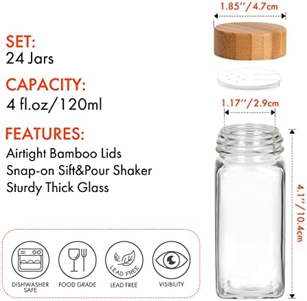 AuroTrends Glass Spice Gães com tampas de bambu 6oz 24pack, frascos de especiar