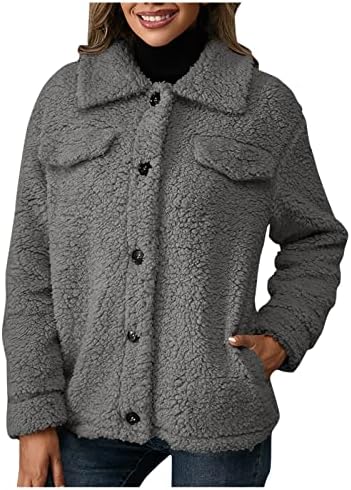 FMCHICO Sherpa Jaqueta Sherpa Casual Lapel Fleece Fuzzy Faux Shearling Button Down Teddy Casal Oversized Outwear