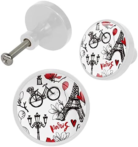 Botões de gaveta para meninos Paris Crescer botões de gabinete de vidro de cristal 4pcs Imprimir botões redondos berçários botões