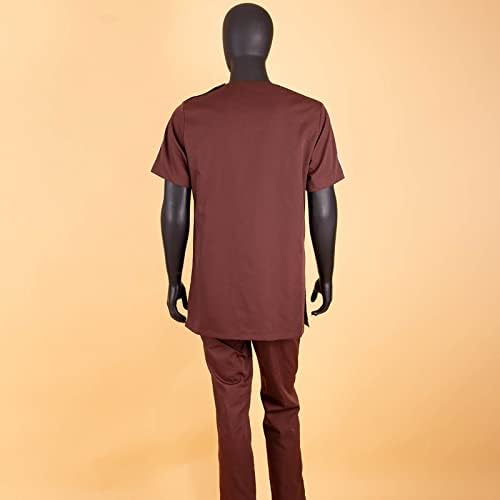 Bazin Riche Africano Roupas tradicionais para homens Camisetas de manga curta e calça conjunto de 2 peças Dashiki Roupa