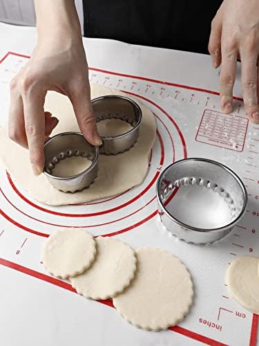 Cores de biscoito canelado de 6 pedaços definidos com círculo redondo cortadores de biscoito de biscoito de aço inoxidável cortadores