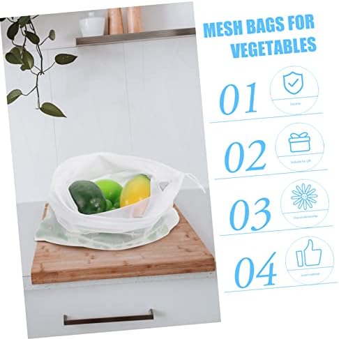 Cabilock 25 PCs Bolsa de malha de frutas Bolsas de organizadoras claras sacos laváveis ​​sacos de mercearia omatome pendurado