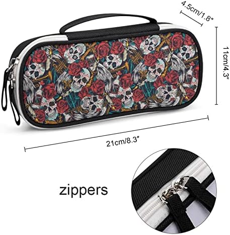 Funnystar Sugar Skulls Flores Rosa Caso Lápis Cute Bolsa Lápis Bolsa de Maquiagem Organizador da bolsa com zíper duplo