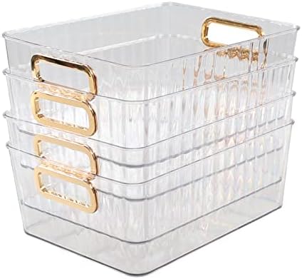 Ortodayes 4-Pack Clear Pantry Organizer Bins, caixas de cesta de gabinete de cozinha caixas de cesta