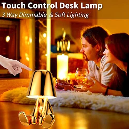 Coleção de lâmpadas de pensamento do GZKPL, luminária de mesa de cabeceira de cabeceira Lâmpada de mesa de mesa de mesa de mesa LED sem fio Creative Golden Man com brilho diminuído para sala de estar, quarto, escritório
