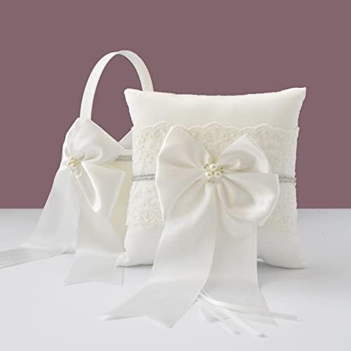 Stafuni Wedding Flower Girl Basket and Ring Pillow Set, Royal Premium Series Flower Girl Cestos para casamentos - Ivory