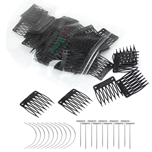 50pcs Plastic Wig Combs, 20pcs T pinos e agulhas C para tampa da peruca, clipes de cabelo de 7-dentes para fazer perucas