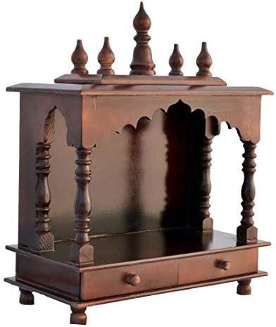 Indian Handicrafts Export Passing Hand Wooden Home Temple com portas, Rajasthani Art (no lado puja thali, Poja Books,