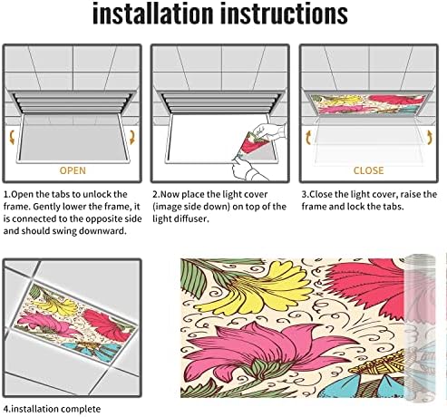 Tampas de luz fluorescentes para a sala de aula de escritório de escritório-flor-fluorescente tampas de luz para sala de aula de sala de aula-2 pés x 4 pés de teto decorativo fluorescente decorativo, multicolor