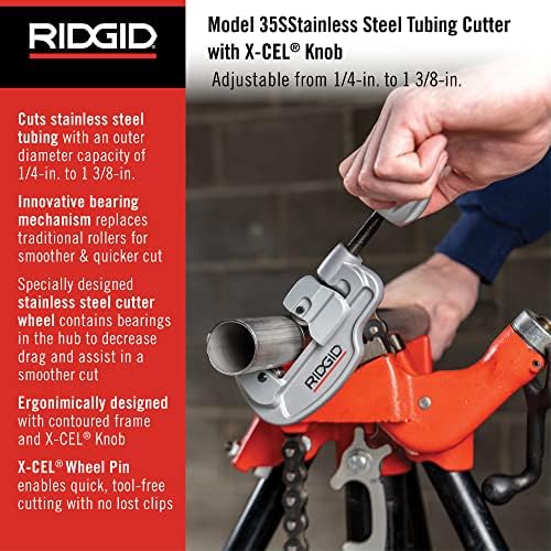 Ridgid 29963 Modelo 35S 1/4 a 1-3/8 Cutter de tubulação de aço inoxidável com botão X-Cel, prata