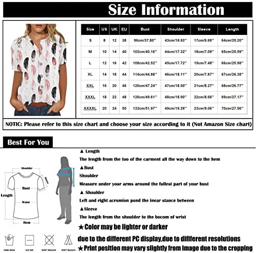 Tampas plus size para mulheres, botão de botão Imprimir tops femininos gráficos de mangas curtas tops de blusa de camisetas