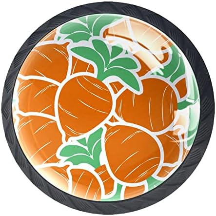 Gaveta redonda de tyuhaw puxa alça de desenho animado legumes laranja impressão de cenoura com parafusos para armários de cômodas de casa porta de cozinha de cozinha gaveta de mesa banheiro 4pcs