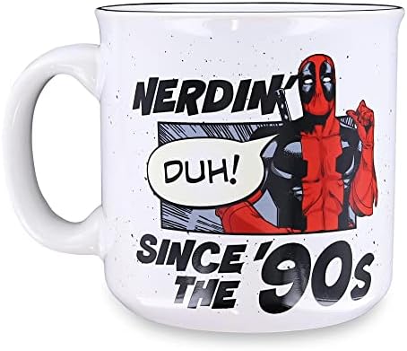 Silver Buffalo Marvel Deadpool Nerdin desde a caneca de campista de cerâmica dos anos 90, 20 onças