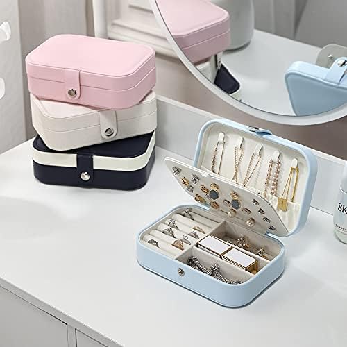 Caixa de jóias ZXB-Shop Mini Viagem Jóias Caso de Armazenamento de Jóias Menina Portátil PU PU Brincho de Colar Anel de Colarramento Casca Organizador Caixa Jóia Organizer Jóias Visor de Armazenamento Caso de Armazenamento