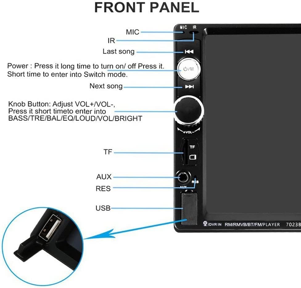 Double Din Car Stéreo Radio 7 Touchscreen Touchscreen Digital Monitor MP3/USB/SD/FM com Bluetooth Wireless Control