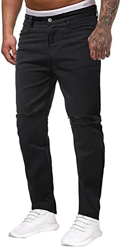 Miashui s para homens mass moda casual buraco reto fivela zíper jeans calça longa calça calças